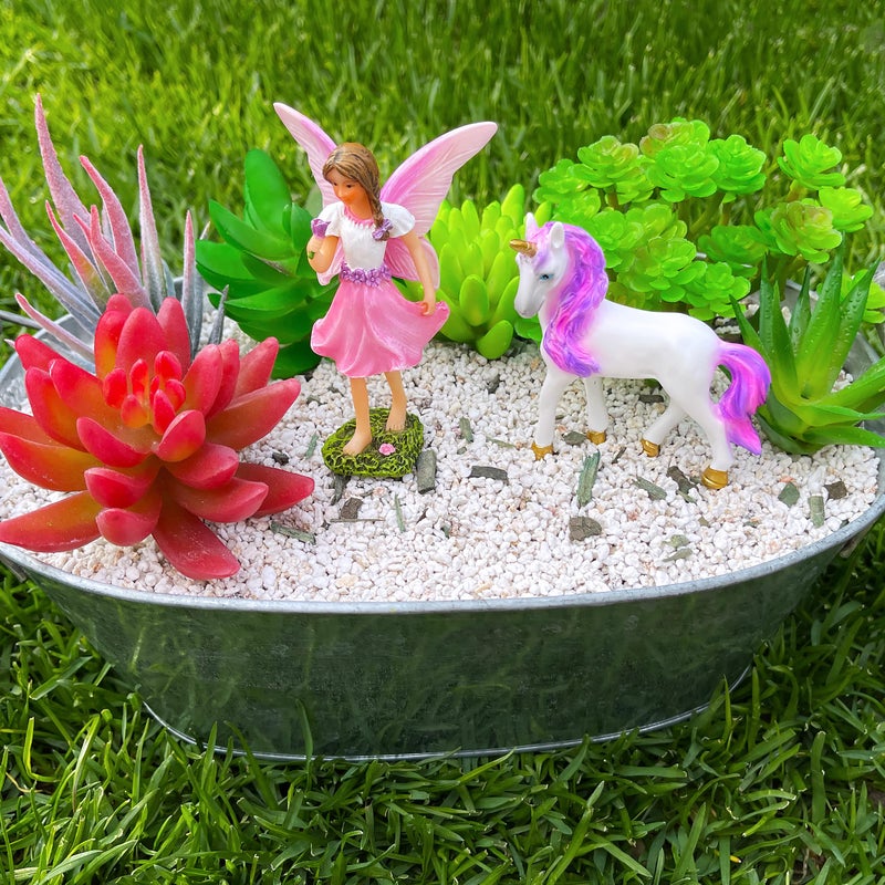 Mood Lab Fairy Garden - مجموعة الجنية مع يونيكورن المكونة من قطعتين - مجموعة تماثيل مصغرة - ديكور خارجي أو منزلي - Image 3